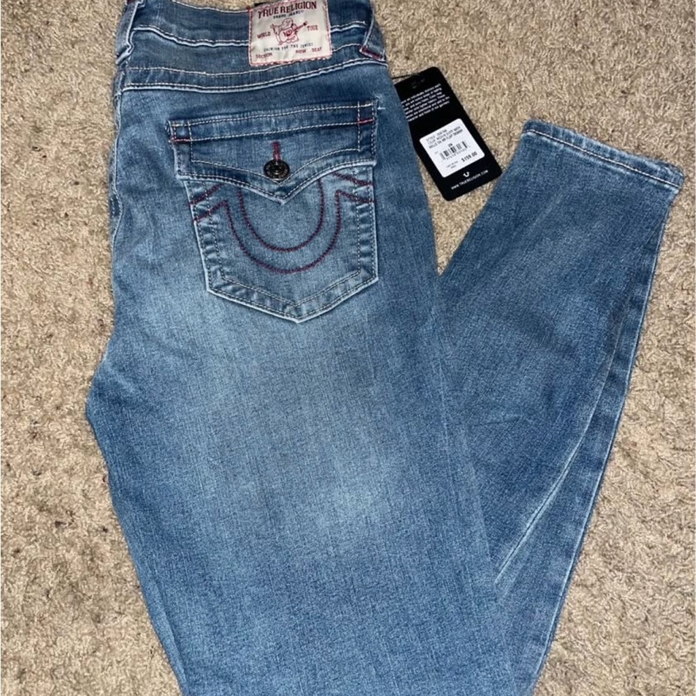 True Religion Blue Skinny Jeans with Signature Design and Tags